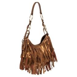 Pre Owned Yves Saint Laurent Metallic Brown Leather La Boheme Hobo