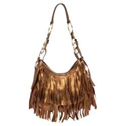 Pre Owned Yves Saint Laurent Metallic Brown Leather La Boheme Hobo