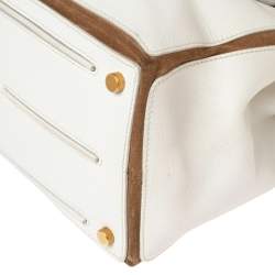 Pre Owned Yves Saint Laurent White/Brown Leather And Suede Muse Two Top Handle Bag