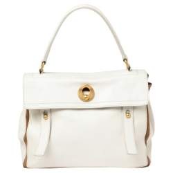 Pre Owned Yves Saint Laurent White/Brown Leather And Suede Muse Two Top Handle Bag