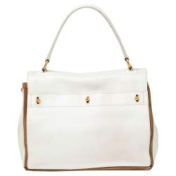 Pre Owned Yves Saint Laurent White/Brown Leather And Suede Muse Two Top Handle Bag