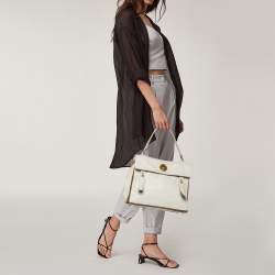 Pre Owned Yves Saint Laurent White/Brown Leather And Suede Muse Two Top Handle Bag