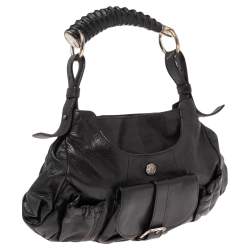 Pre Owned Yves Saint Laurent Black Leather Mini Front Pocket Mombasa Hobo