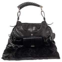 Pre Owned Yves Saint Laurent Black Leather Mini Front Pocket Mombasa Hobo