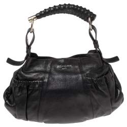 Pre Owned Yves Saint Laurent Black Leather Mini Front Pocket Mombasa Hobo