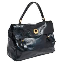 Yves Saint Laurent Deep Green Patent Leather and Suede Large Muse Two Bag
