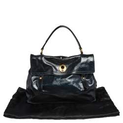 Yves Saint Laurent Deep Green Patent Leather and Suede Large Muse Two Bag