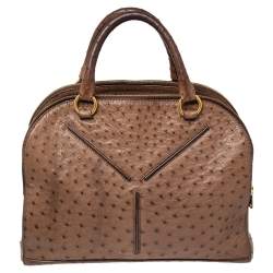 Pre Owned حقيبة إيف سان لوران YSL جلد نعام بنية 32 