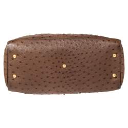 Pre Owned حقيبة إيف سان لوران YSL جلد نعام بنية 32 