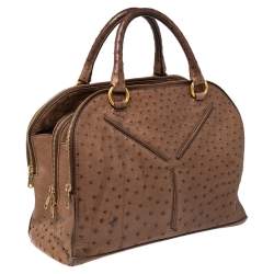 Pre Owned حقيبة إيف سان لوران YSL جلد نعام بنية 32 