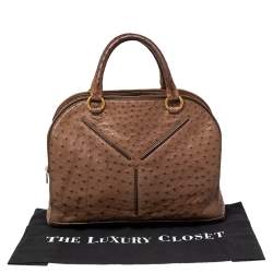 Pre Owned حقيبة إيف سان لوران YSL جلد نعام بنية 32 