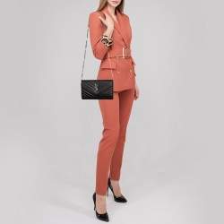 مملوكة مسبقًا Saint Laurent Black Matelassé Leather Monogram Envelope Wallet on Chain