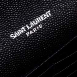مملوكة مسبقًا Saint Laurent Black Matelassé Leather Monogram Envelope Wallet on Chain