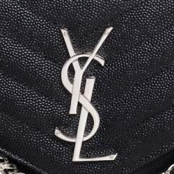 مملوكة مسبقًا Saint Laurent Black Matelassé Leather Monogram Envelope Wallet on Chain