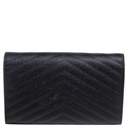 مملوكة مسبقًا Saint Laurent Black Matelassé Leather Monogram Envelope Wallet on Chain