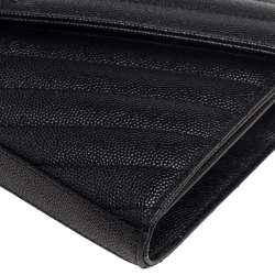 مملوكة مسبقًا Saint Laurent Black Matelassé Leather Monogram Envelope Wallet on Chain