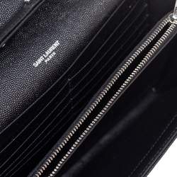 مملوكة مسبقًا Saint Laurent Black Matelassé Leather Monogram Envelope Wallet on Chain