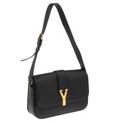Pre Owned Saint Laurent Black Leather Large Chyc Flap Shoulder Bag