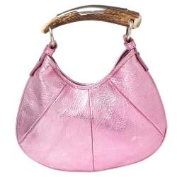 Pre Owned Yves Saint Laurent Metallic Pink Leather Mini Mombasa Hobo
