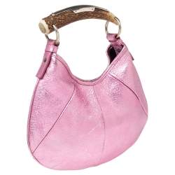 Pre Owned Yves Saint Laurent Metallic Pink Leather Mini Mombasa Hobo