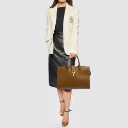 Pre Owned Yves Saint Laurent Brown Leather Medium Cabas Chyc Tote