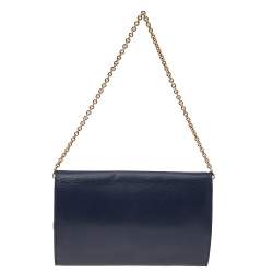 مملوكة مسبقًا محفظة بسلسلة ايف سان لوران بيل دو جور جلد أزرق كحلي