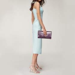 Pre Owned حقيبة كلتش أيف سان لوران بل دو جور قلاب جلد لامع أرجواني