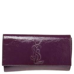 Pre Owned حقيبة كلتش أيف سان لوران بل دو جور قلاب جلد لامع أرجواني