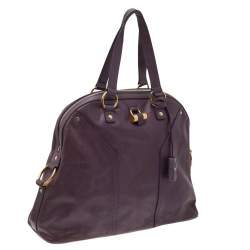 Pre Owned Yves Saint Laurent Purple Leather Oversized Muse Satchel
