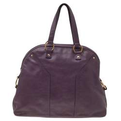 Pre Owned Yves Saint Laurent Purple Leather Oversized Muse Satchel