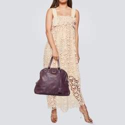 Pre Owned Yves Saint Laurent Purple Leather Oversized Muse Satchel