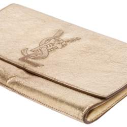 Pre Owned حقيبة كلتش أيف سان لوران بل دو جور جلد ذهبي ميتالك