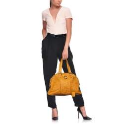 Pre Owned Yves Saint Laurent Tan Ostrich Large Muse Satchel