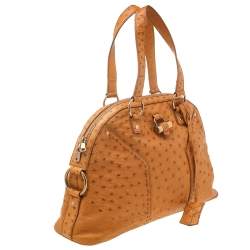 Pre Owned Yves Saint Laurent Tan Ostrich Large Muse Satchel