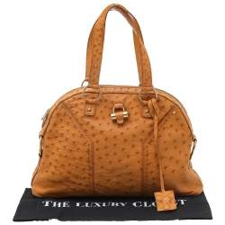 Pre Owned Yves Saint Laurent Tan Ostrich Large Muse Satchel