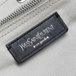 Pre Owned Yves Saint Laurent Grey/White Leather And Canvas Muse Two Top Handle Bag