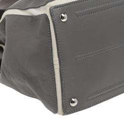 Pre Owned Yves Saint Laurent Grey/White Leather And Canvas Muse Two Top Handle Bag