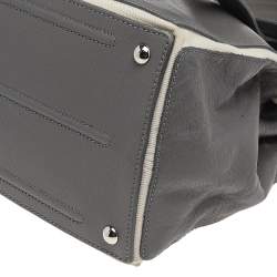 Pre Owned Yves Saint Laurent Grey/White Leather And Canvas Muse Two Top Handle Bag