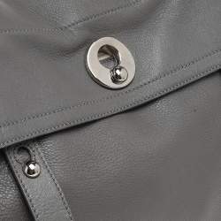 Pre Owned Yves Saint Laurent Grey/White Leather And Canvas Muse Two Top Handle Bag