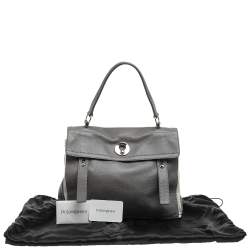 Pre Owned Yves Saint Laurent Grey/White Leather And Canvas Muse Two Top Handle Bag