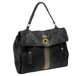 Pre Owned حقيبة ساتشل أيف سان لوران موس تو كبيرة سويدي وجلد ذهبي/ أسود