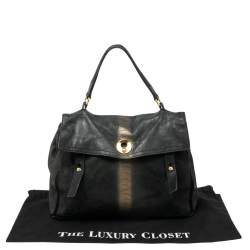 Pre Owned حقيبة ساتشل  أيف سان لوران موس تو كبيرة سويدي وجلد ذهبي/ أسود