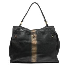 Pre Owned حقيبة ساتشل أيف سان لوران موس تو كبيرة سويدي وجلد ذهبي/ أسود