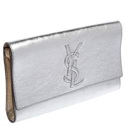 Pre Owned Yves Saint Laurent Silver/Gold Leather Belle De Jour Flap Clutch