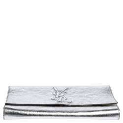 Pre Owned Yves Saint Laurent Silver/Gold Leather Belle De Jour Flap Clutch