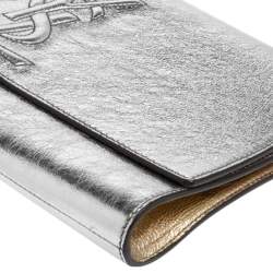 Pre Owned Yves Saint Laurent Silver/Gold Leather Belle De Jour Flap Clutch