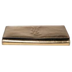 Pre Owned Yves Saint Laurent Gold Leather Kate Monogram Clutch