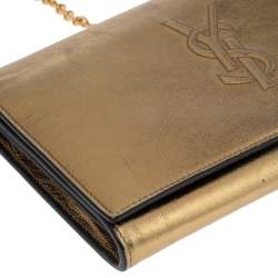 Pre Owned Yves Saint Laurent Gold Leather Kate Monogram Clutch