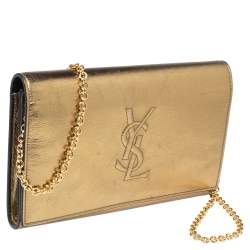 Pre Owned Yves Saint Laurent Gold Leather Kate Monogram Clutch