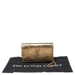 Pre Owned Yves Saint Laurent Gold Leather Kate Monogram Clutch